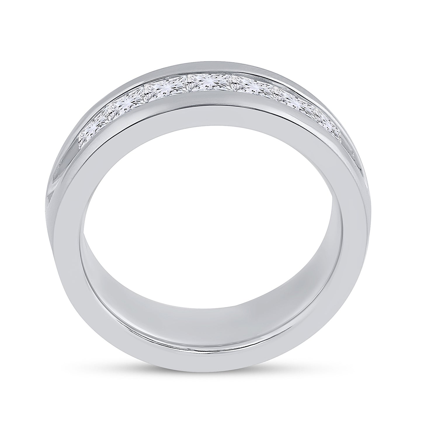 14K White Gold Mens Princess Diamond Wedding Single Row Band Ring 1-1/2 Cttw, Mens Size: 7-13