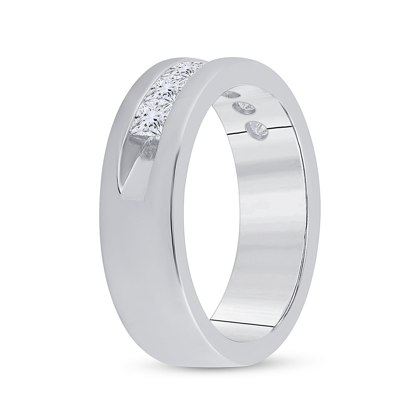 14K White Gold Mens Princess Diamond Wedding Single Row Band Ring 1-1/2 Cttw, Mens Size: 7-13