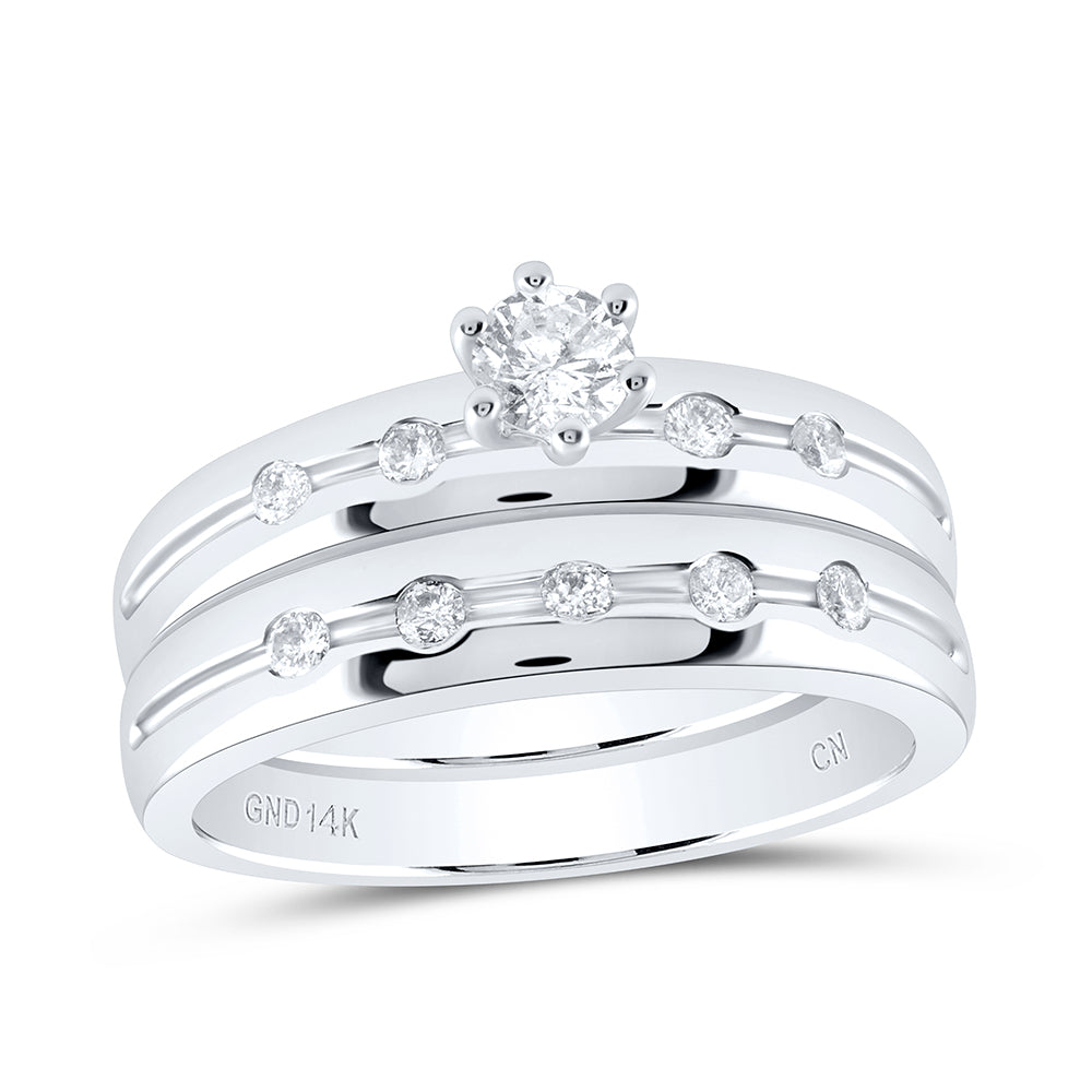 14K White Gold 1/2 Cttw Natural Diamond Cn 1/4 Cttw Center Round Trio Set