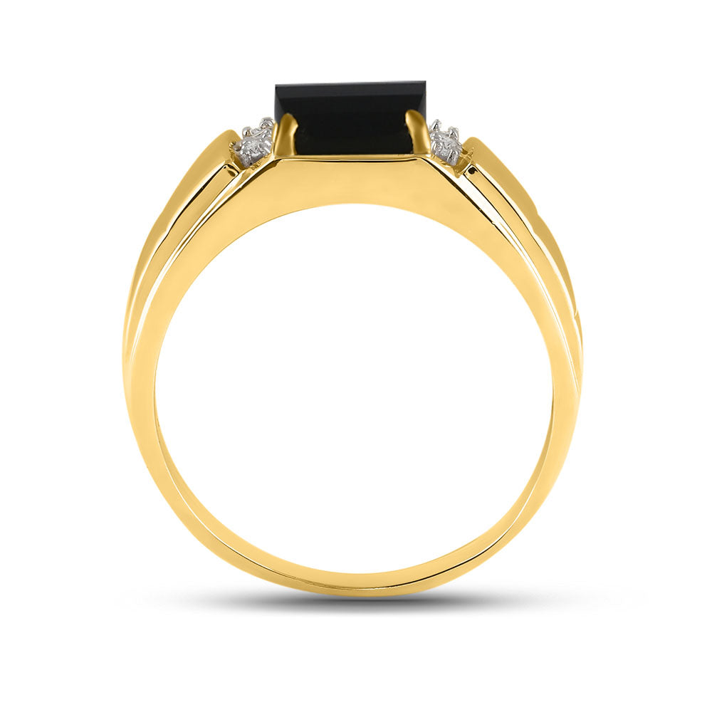 10K Yellow Gold Mens Round Diamond Black Onyx Solitaire Ring .02 Cttw, Mens Size: 7-13