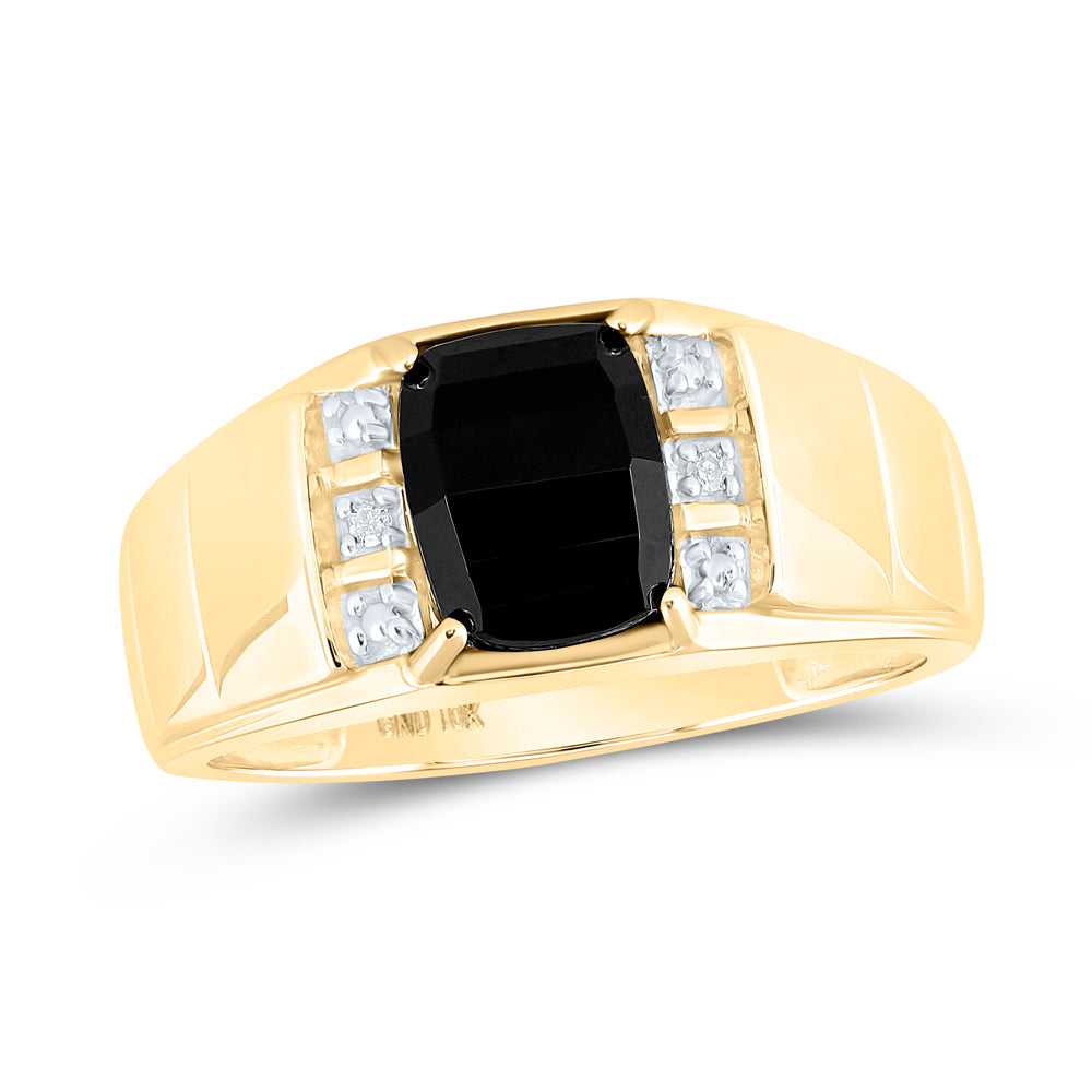 10K Yellow Gold Mens Round Diamond Black Onyx Solitaire Ring .02 Cttw, Mens Size: 7-13