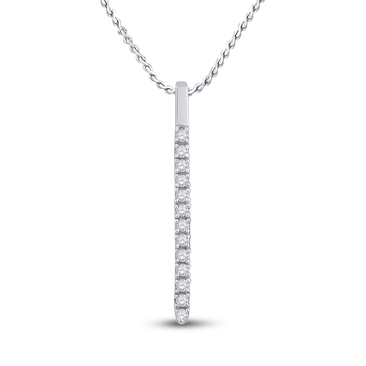 14K White Gold Womens Round Diamond Bar Pendant 1/10 Cttw