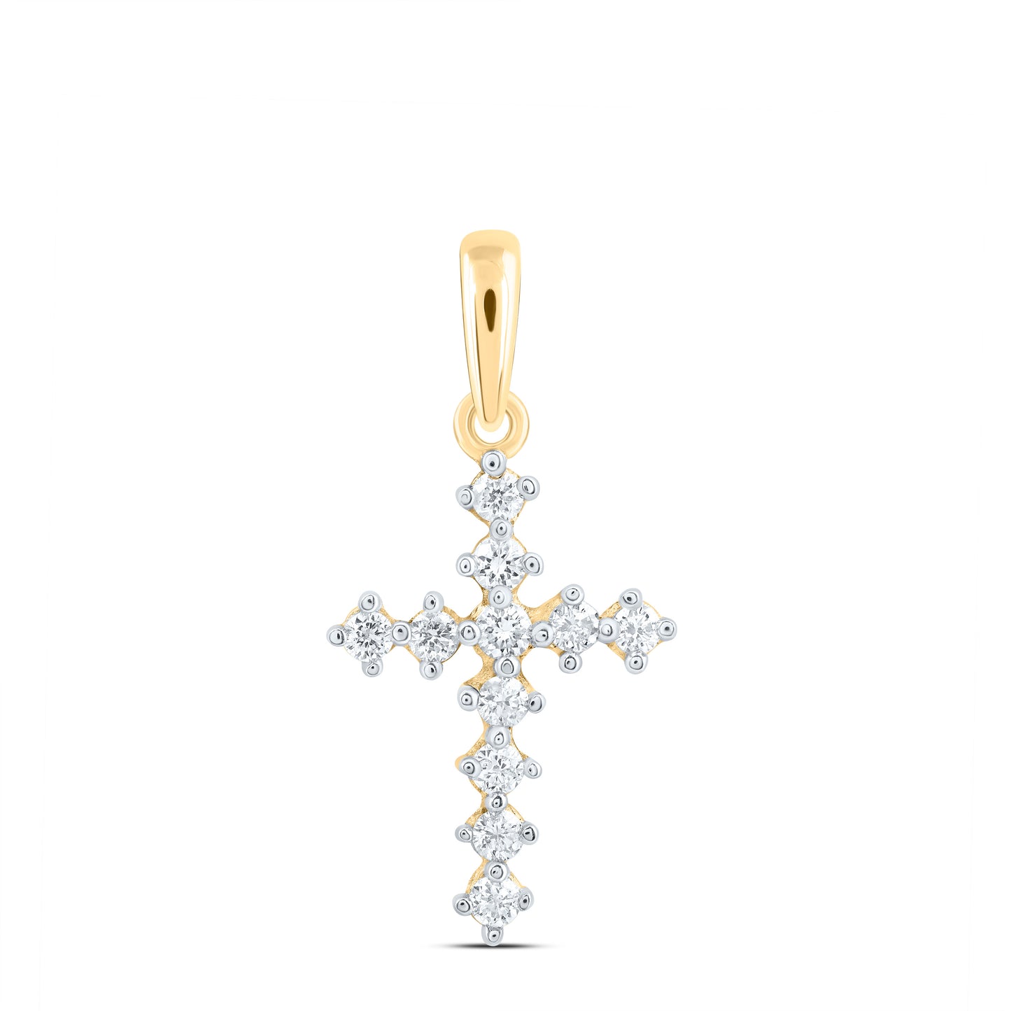 14K Yellow Gold Womens Round Diamond Cross Pendant 1/10 Cttw