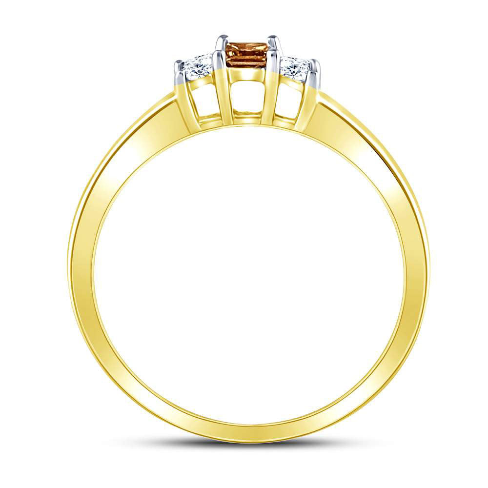 14K Yellow Gold Princess Brown Diamond 3-stone Bridal Wedding Engagement Ring 1/4 Cttw, Womens Size: 5-10