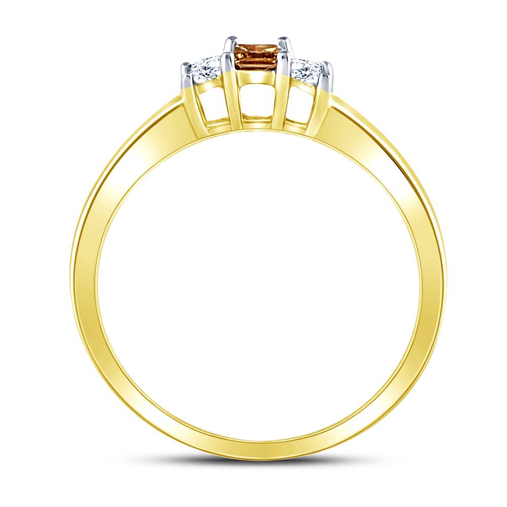 14K Yellow Gold Princess Brown Diamond 3-stone Bridal Wedding Engagement Ring 1/4 Cttw, Womens Size: 5-10