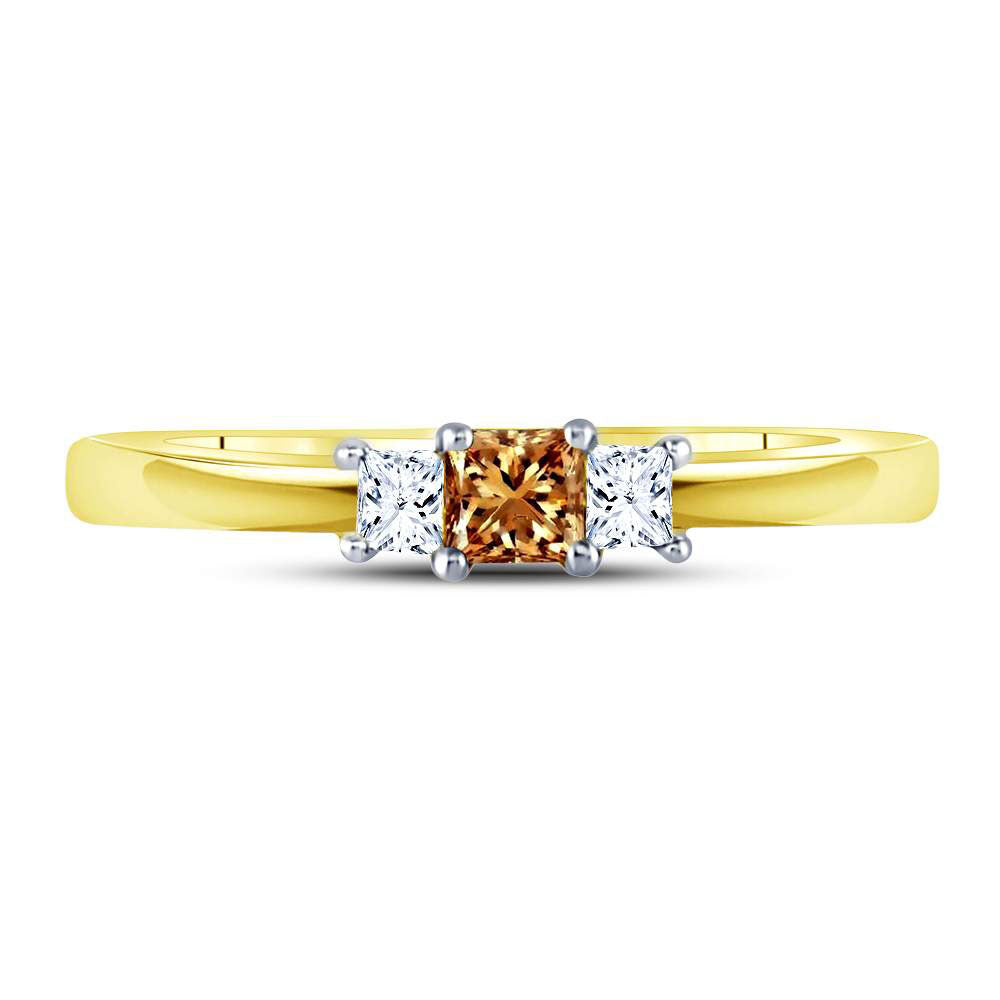14K Yellow Gold Princess Brown Diamond 3-stone Bridal Wedding Engagement Ring 1/4 Cttw, Womens Size: 5-10