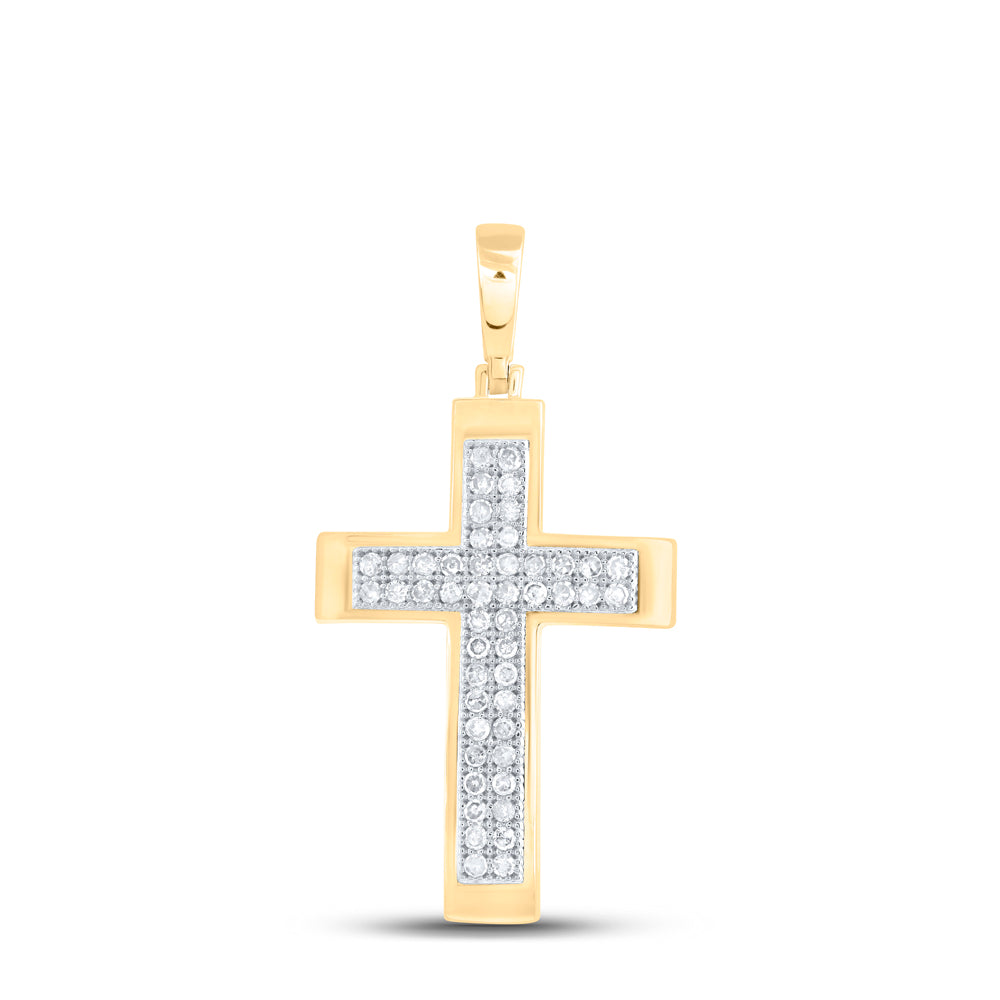 10kt Yellow Gold Womens Round Diamond Cross Religious Pendant 1/6 Cttw