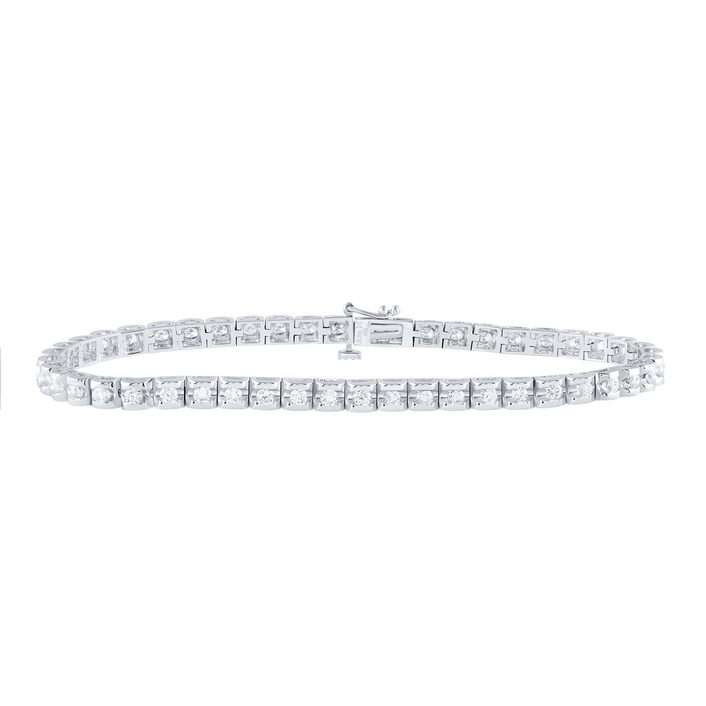 14K White Gold Womens Round Diamond Studded Tennis Bracelet 1-1/2 Cttw