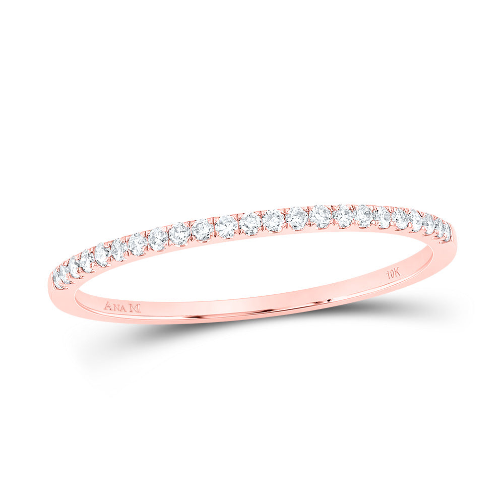 10K Rose Gold Womens Round Diamond Timeless Stackable Band Ring 1/8 Cttw, Womens Size: 5-10