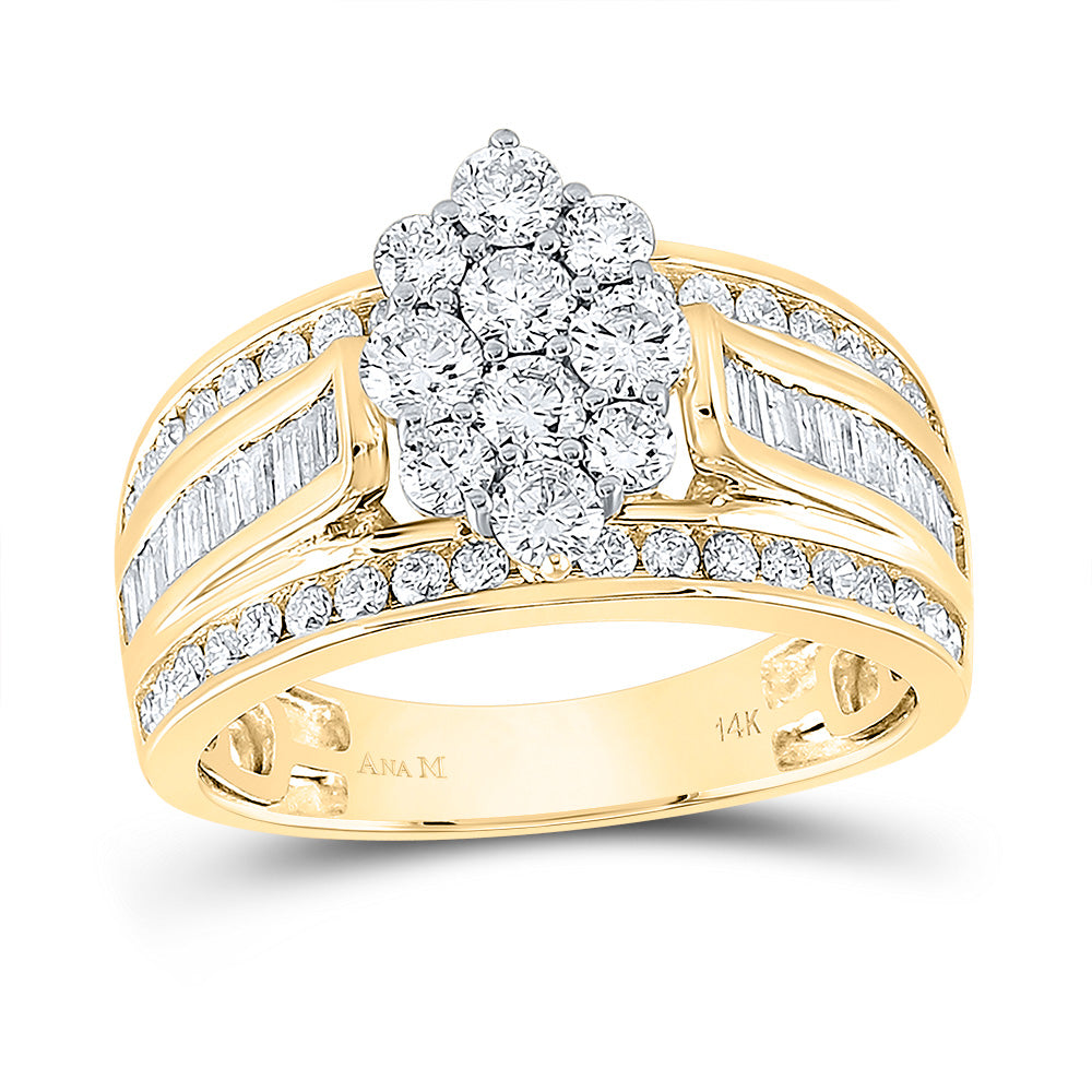 14K Yellow Gold Round Diamond Cluster Bridal Wedding Engagement Ring 1-1/2 Cttw, Womens Size: 5-10