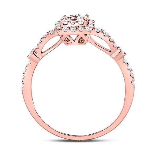 14K Rose Gold Round Diamond Square Cluster Bridal Wedding Engagement Ring 1/2 Cttw, Womens Size: 5-10