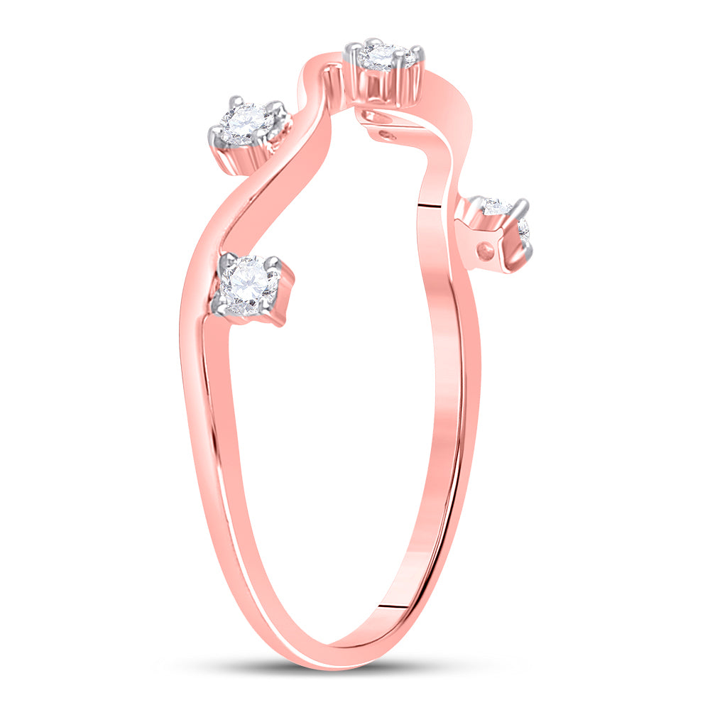 10K Rose Gold Womens Round Diamond Wave Stackable Band Ring 1/8 Cttw, Womens Size: 5-10