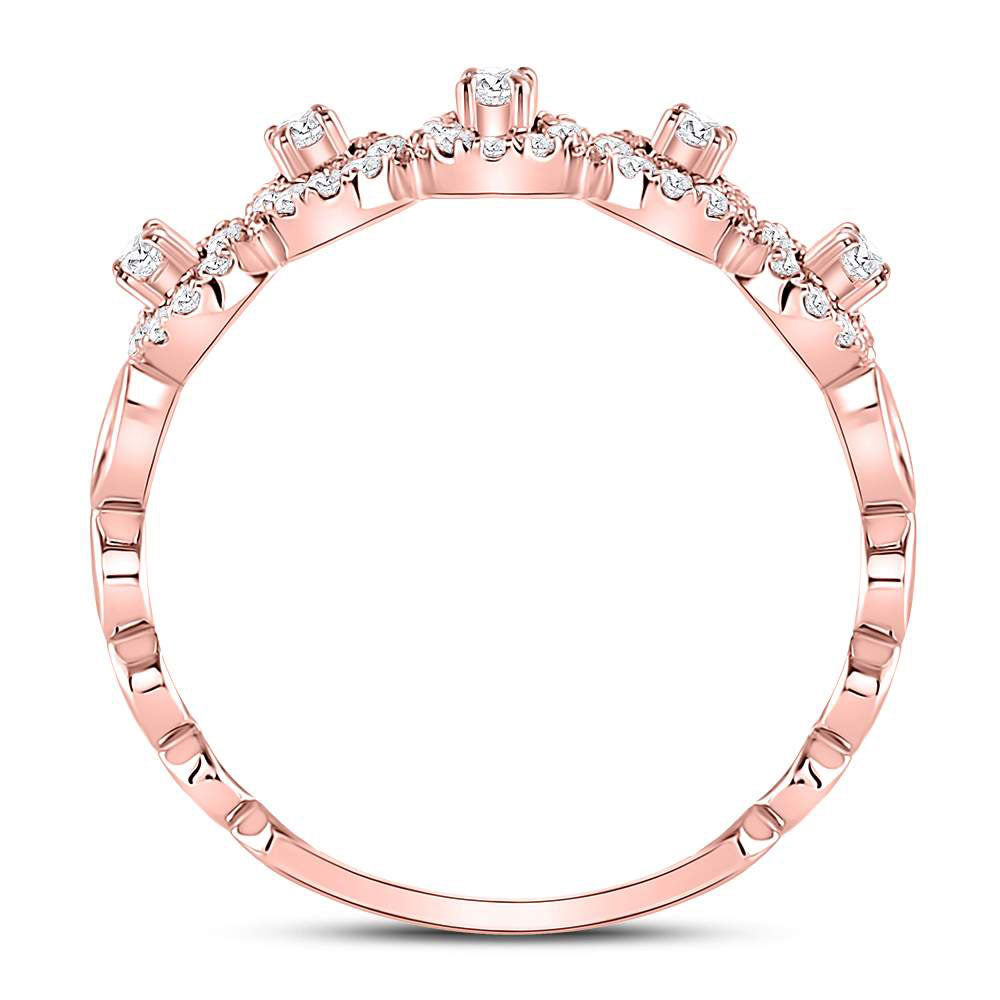 10K Rose Gold Womens Round Diamond Halo Stackable Band Ring 1/3 Cttw, Womens Size: 5-10