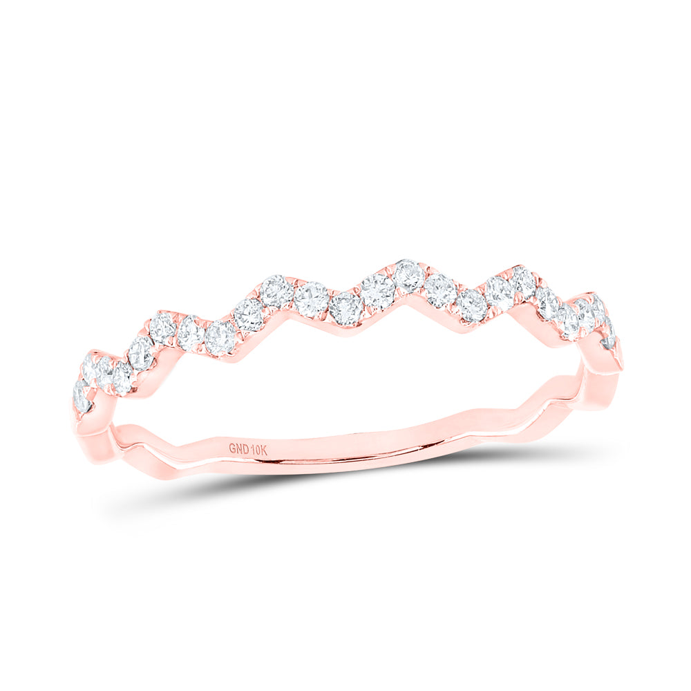 10K Rose Gold Womens Round Diamond Zigzag Stackable Band Ring 1/5 Cttw, Womens Size: 5-10