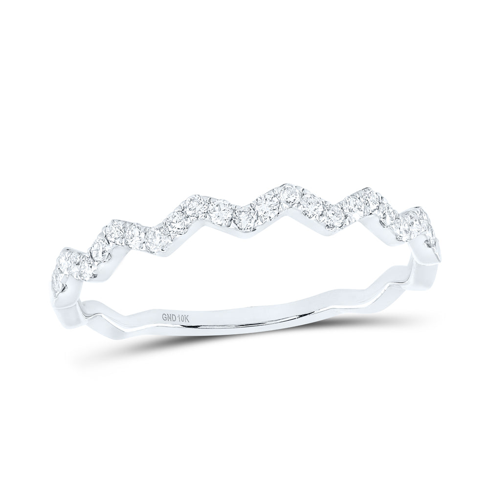 10K White Gold Womens Round Diamond Zigzag Stackable Band Ring 1/5 Cttw, Womens Size: 5-10