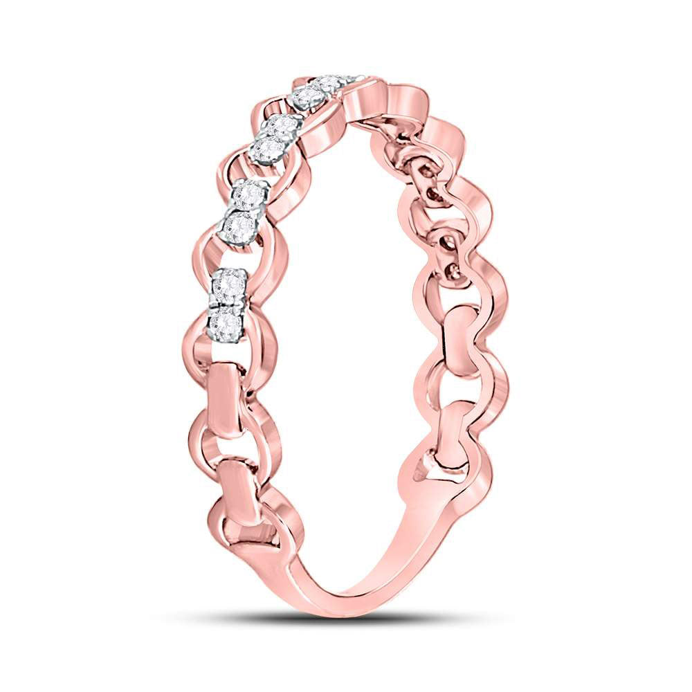 10K Rose Gold Womens Round Diamond Link Stackable Band Ring 1/8 Cttw, Womens Size: 5-10