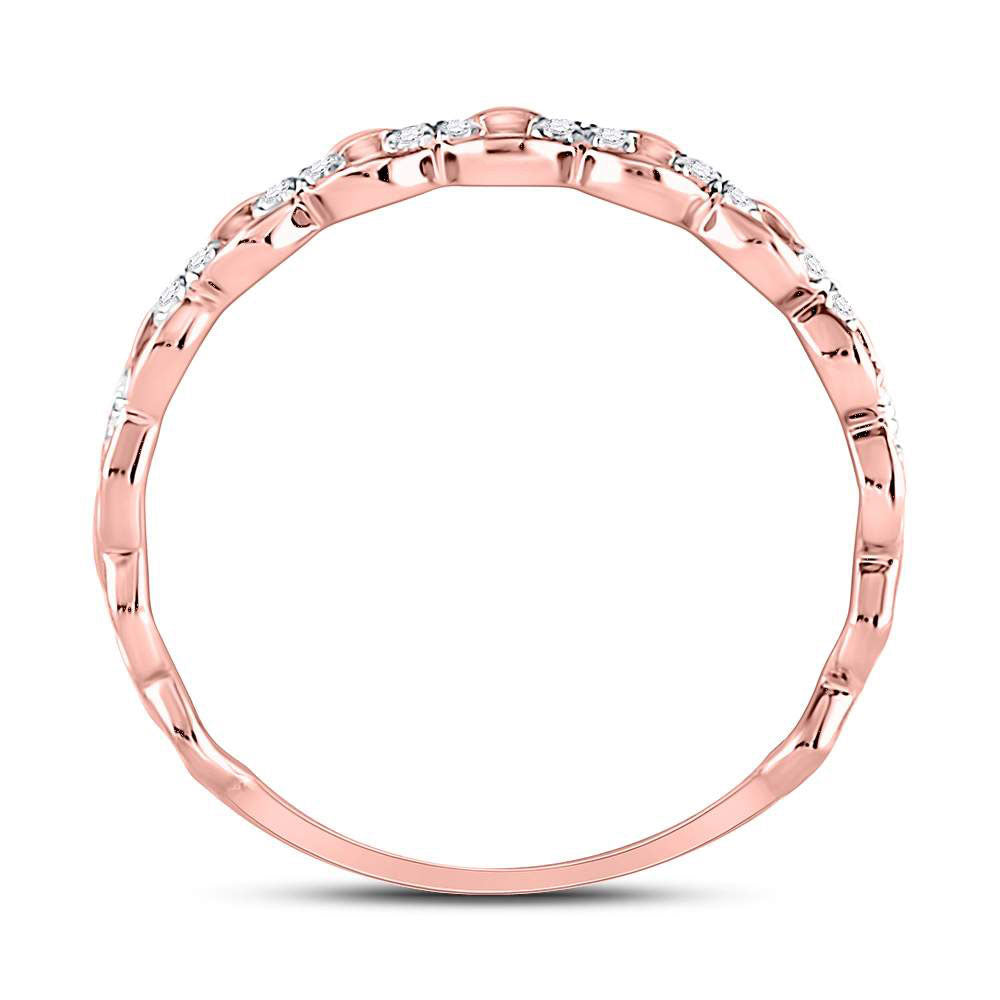 10K Rose Gold Womens Round Diamond Link Stackable Band Ring 1/8 Cttw, Womens Size: 5-10