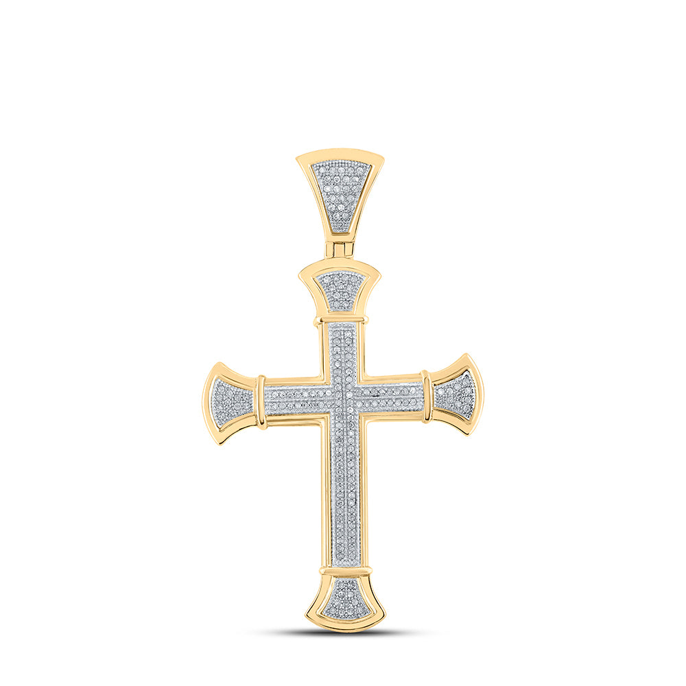 10kt Yellow Gold 1/2 Cttw Diamond Cross Mens Charm