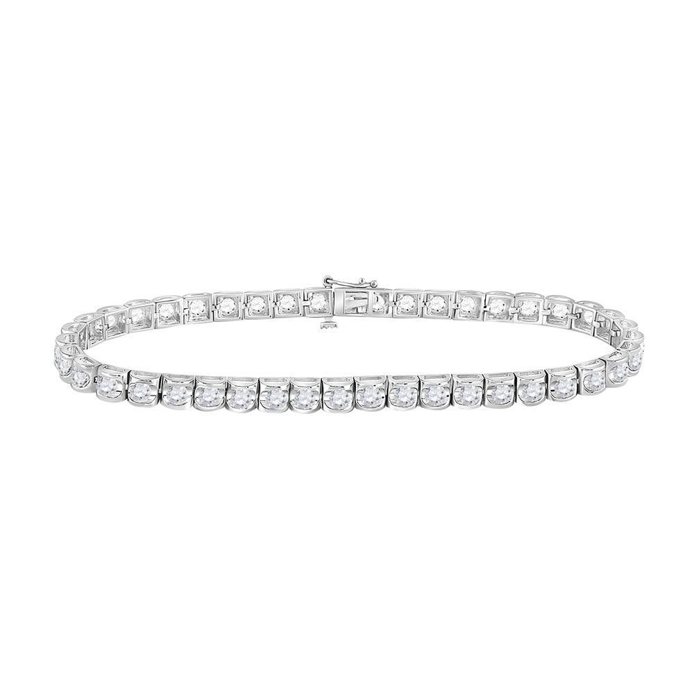 14K White Gold Womens Round Diamond Studded Tennis Bracelet 2 Cttw