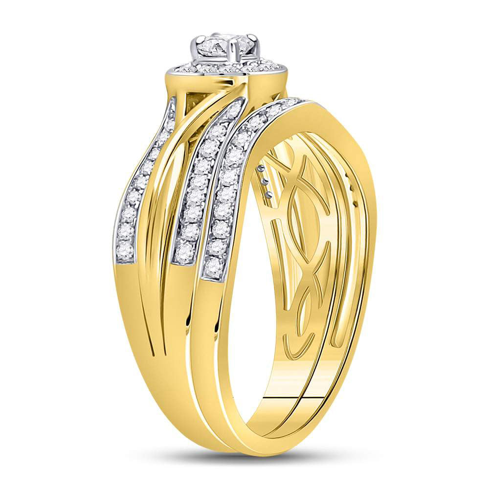 14K Yellow Gold Round Diamond Bridal Wedding Ring Band Set 1/2 Cttw, Womens Size: 5-10