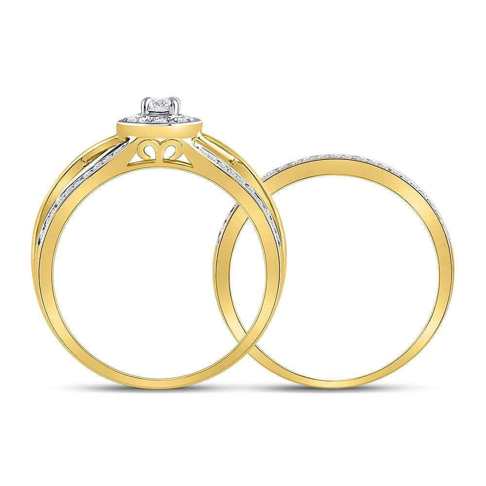14K Yellow Gold Round Diamond Bridal Wedding Ring Band Set 1/2 Cttw, Womens Size: 5-10