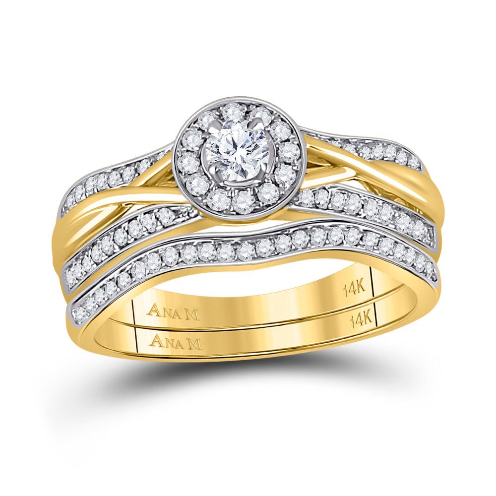 14K Yellow Gold Round Diamond Bridal Wedding Ring Band Set 1/2 Cttw, Womens Size: 5-10