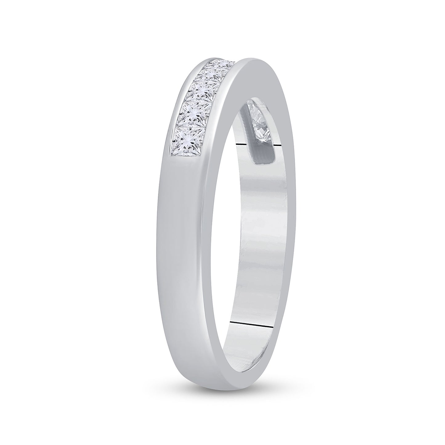 14K Yellow Or White Gold Womens Princess Diamond Wedding Single Row Band 1/2 Cttw, Womens Size: 5-10