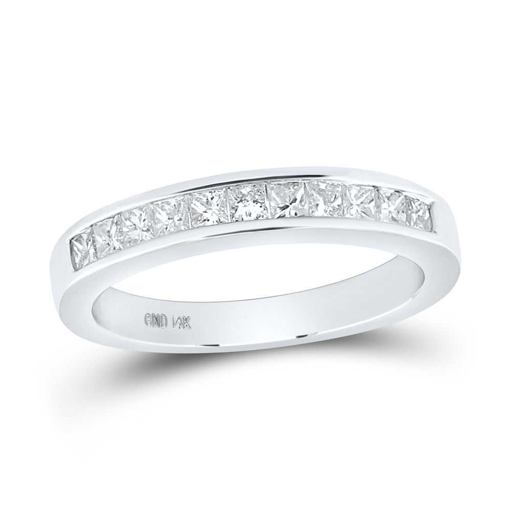 14K Yellow Or White Gold Womens Princess Diamond Wedding Single Row Band 1/2 Cttw, Womens Size: 5-10