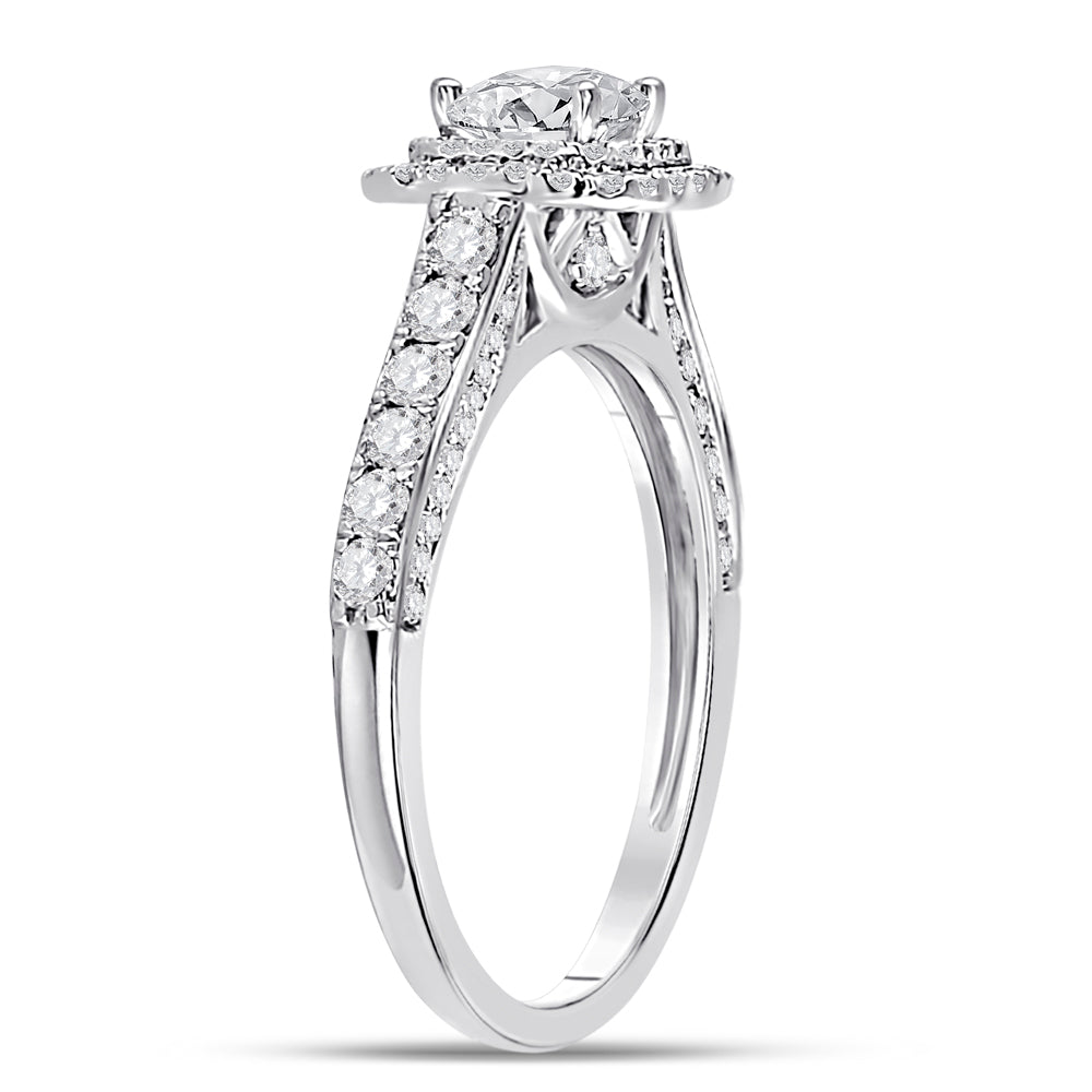 14K White Gold Round Dia. Halo Wedding Engagement Ring 1ctw, Women's Size: 5-10