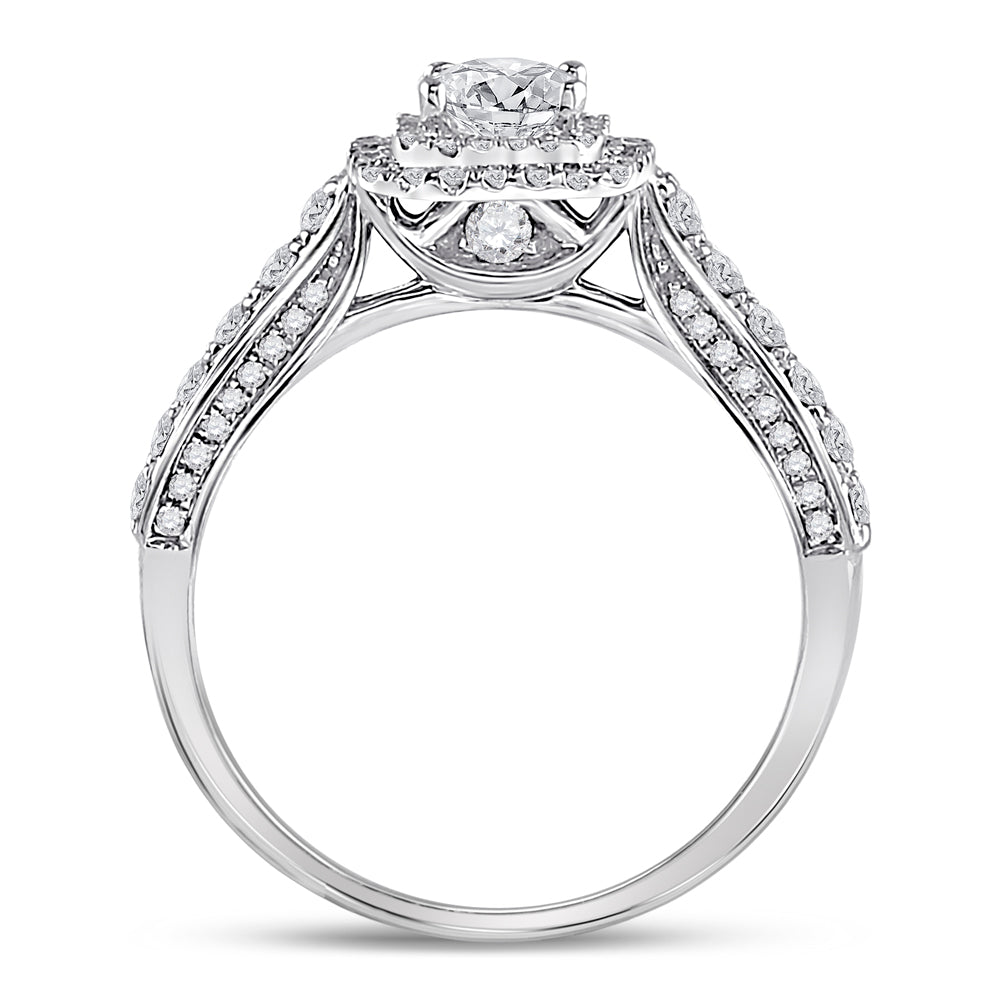 14K White Gold Round Dia. Halo Wedding Engagement Ring 1ctw, Women's Size: 5-10