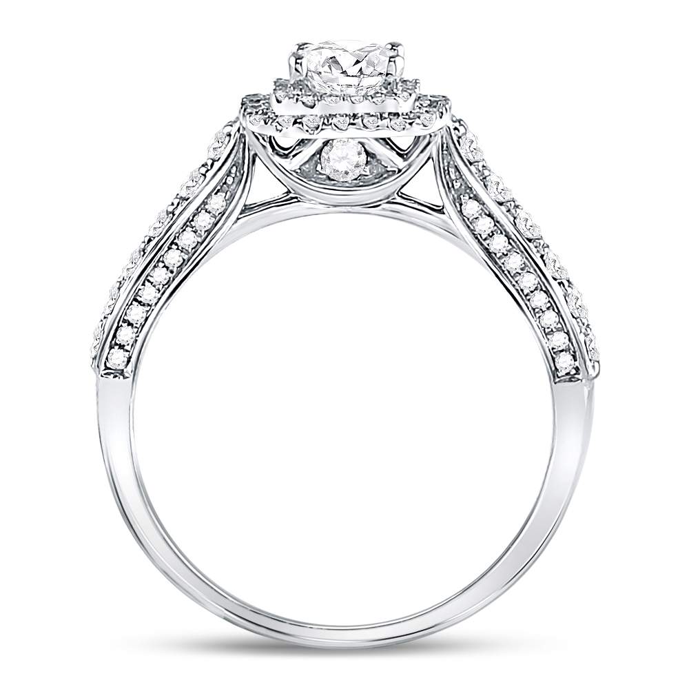 14K White Gold Round Dia. Halo Wedding Engagement Ring 1ctw, Women's Size: 5-10