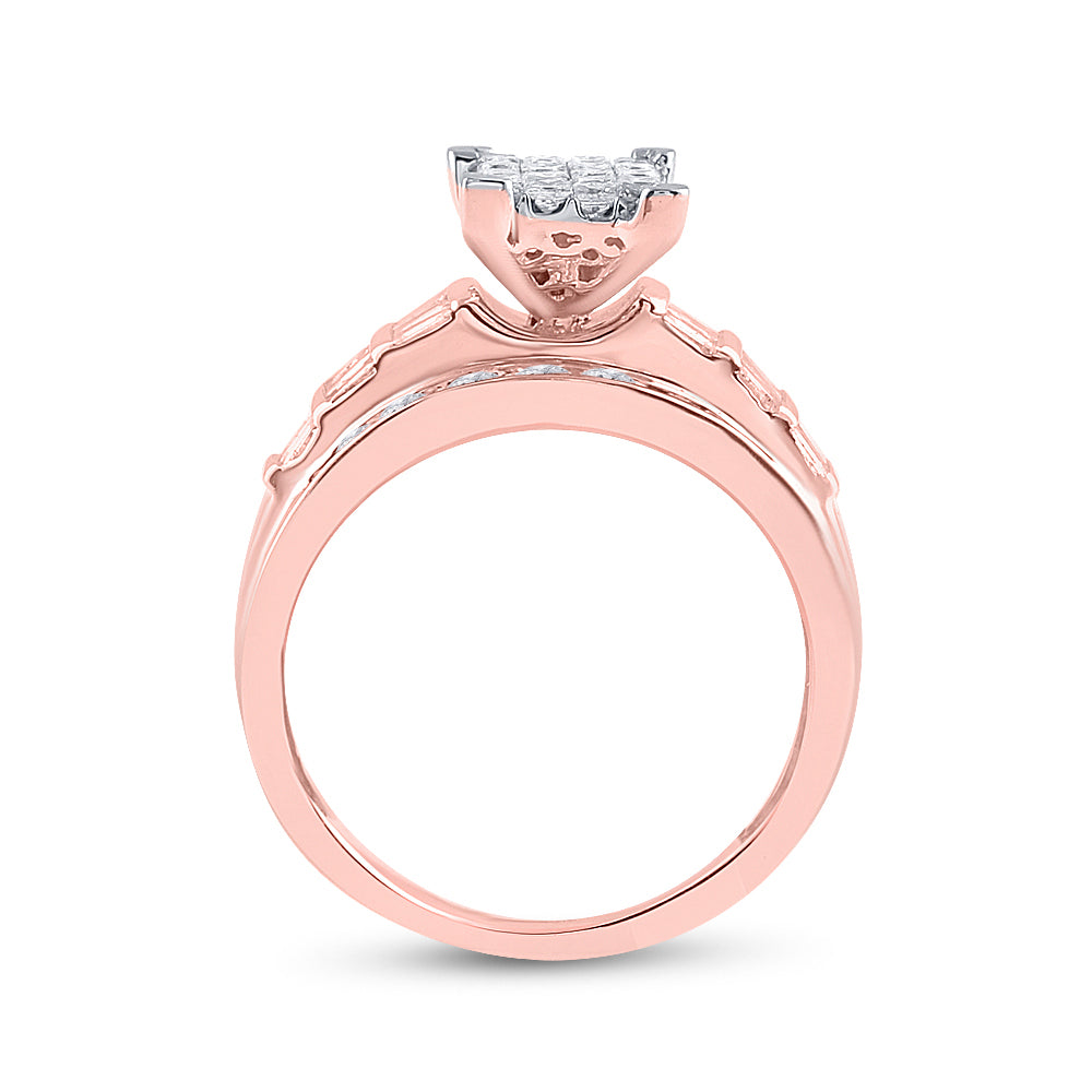 10K Rose Gold Princess Diamond Cluster Bridal Wedding Engagement Ring 1 Cttw, Womens Size: 5-10