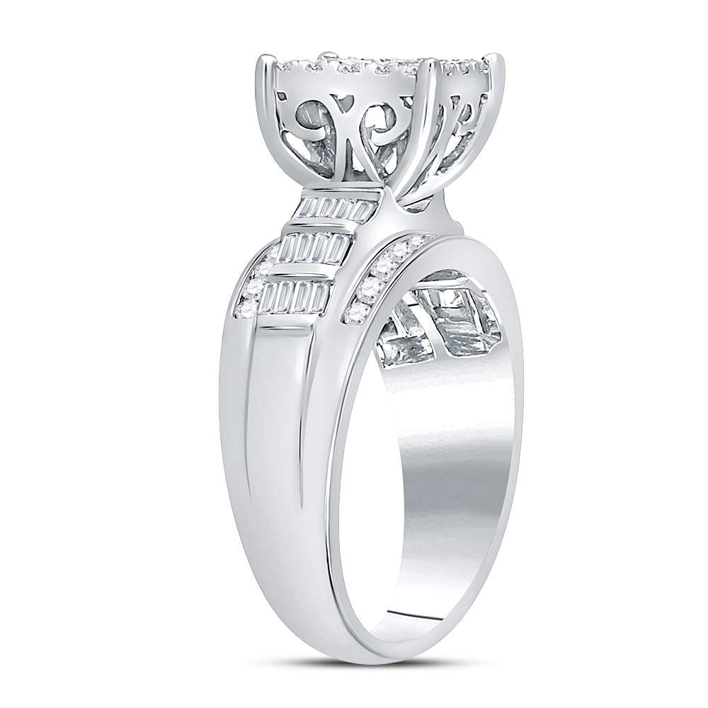 10K White Gold Round Diamond Rectangle Cluster Bridal Wedding Engagement Ring 7/8 Cttw, Womens Size: 5-10