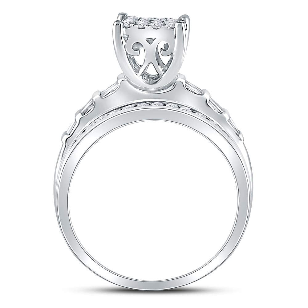 10K White Gold Round Diamond Rectangle Cluster Bridal Wedding Engagement Ring 7/8 Cttw, Womens Size: 5-10