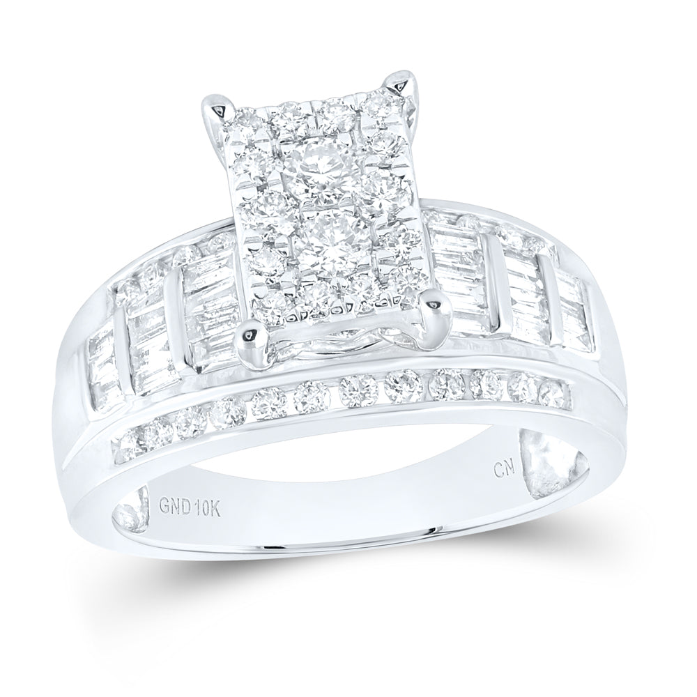 10K White Gold Round Diamond Rectangle Cluster Bridal Wedding Engagement Ring 7/8 Cttw, Womens Size: 5-10