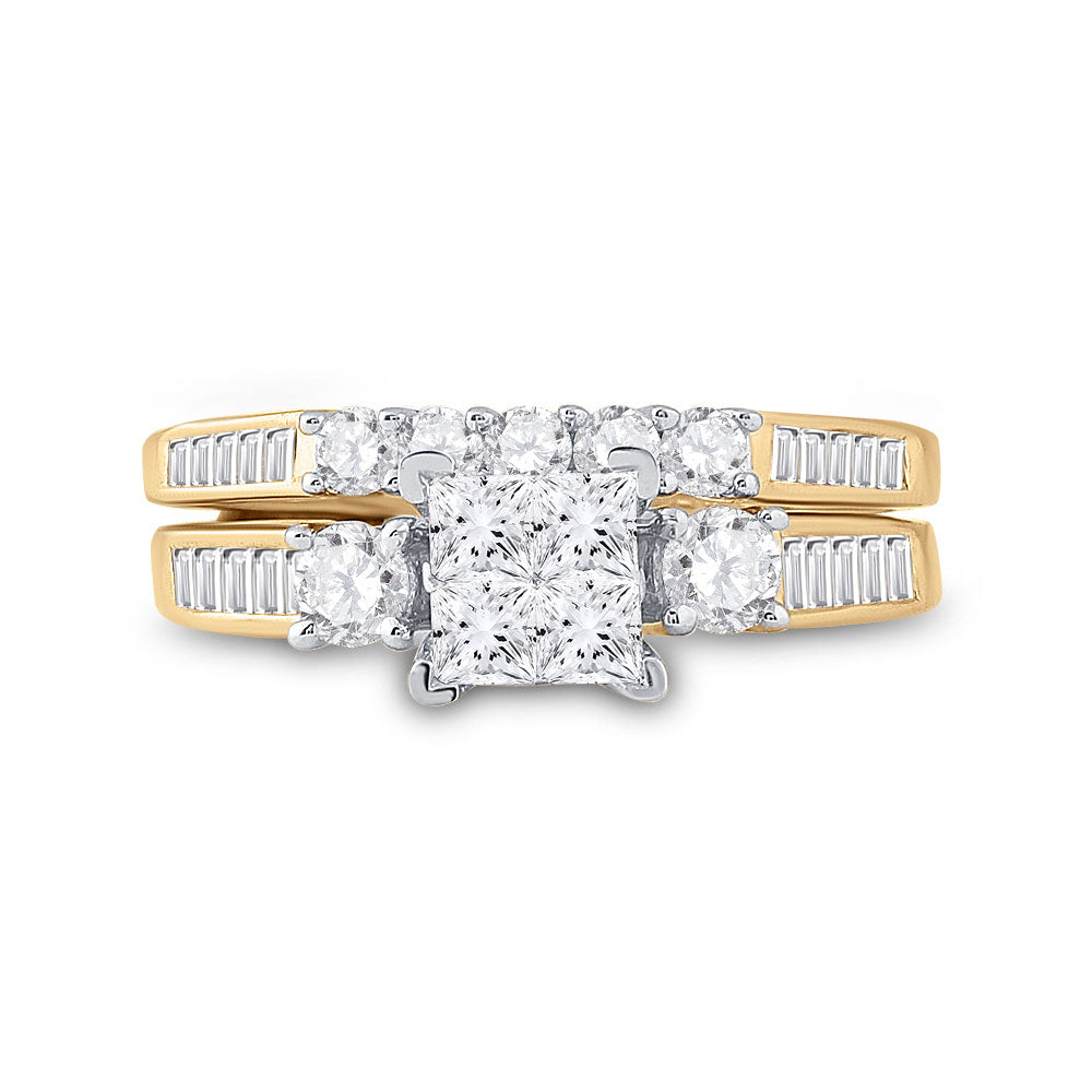 14K Yellow Or White Gold Princess Diamond Bridal Wedding Ring Band Set 1 Cttw, Womens Size: 5-10
