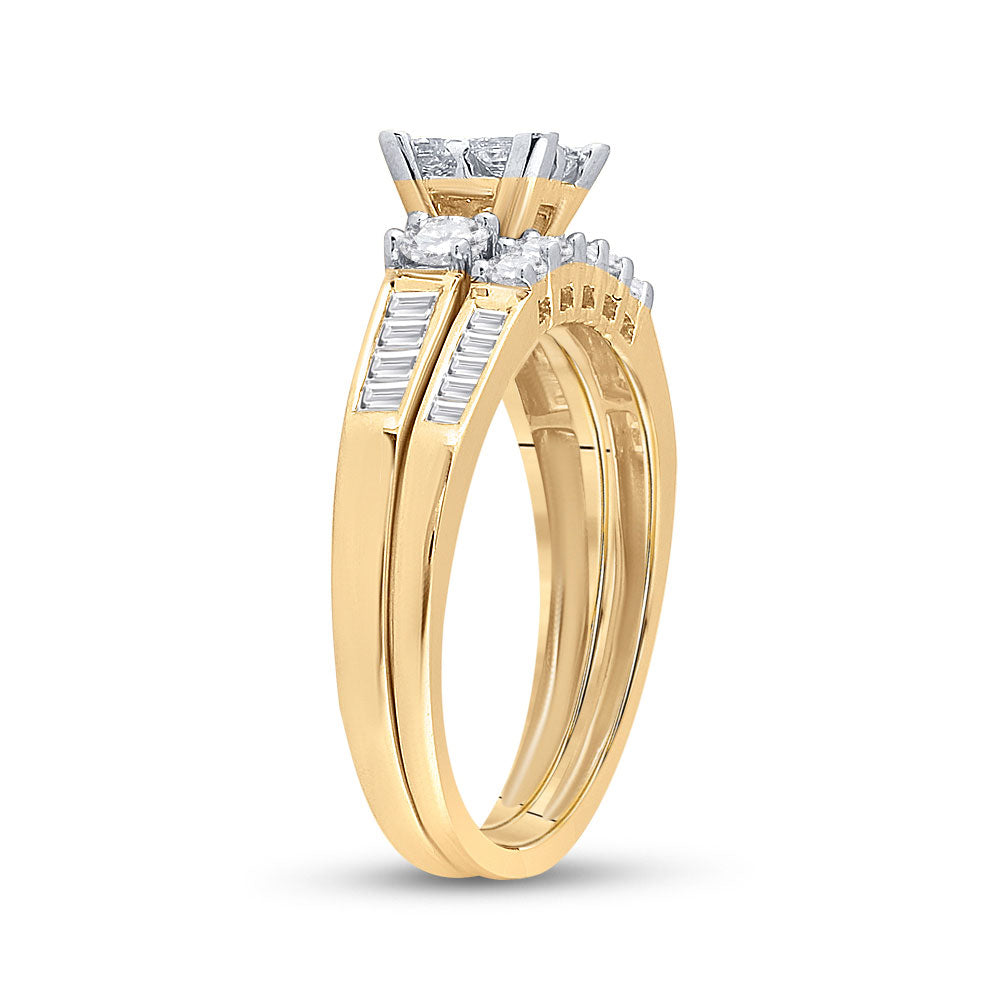 14K Yellow Or White Gold Princess Diamond Bridal Wedding Ring Band Set 1 Cttw, Womens Size: 5-10