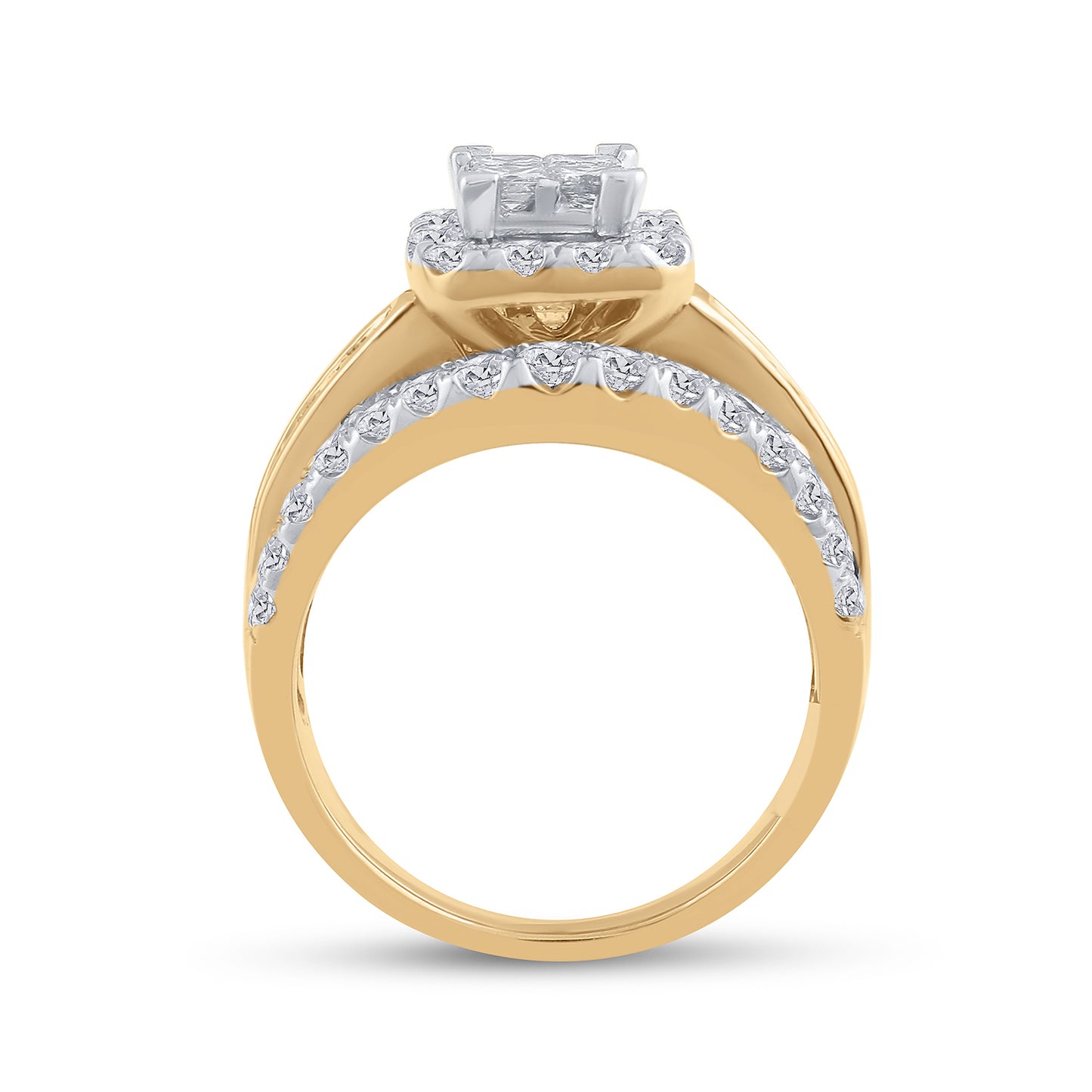 14K Yellow Or White Gold Princess Diamond Cluster Bridal Wedding Engagement Ring 2 Cttw, Womens Size: 5-10