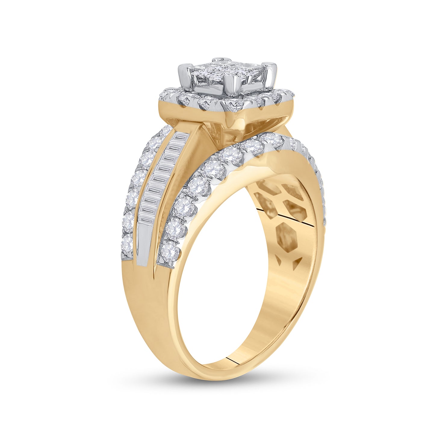 14K Yellow Or White Gold Princess Diamond Cluster Bridal Wedding Engagement Ring 2 Cttw, Womens Size: 5-10