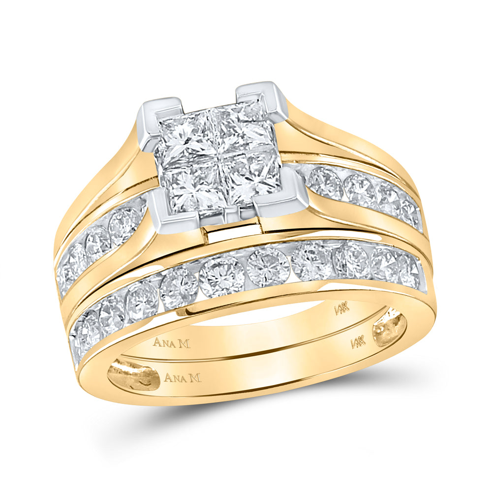 14K White Gold Princess Diamond Bridal Wedding Ring Band Set 2 Cttw, Womens Size: 5-10