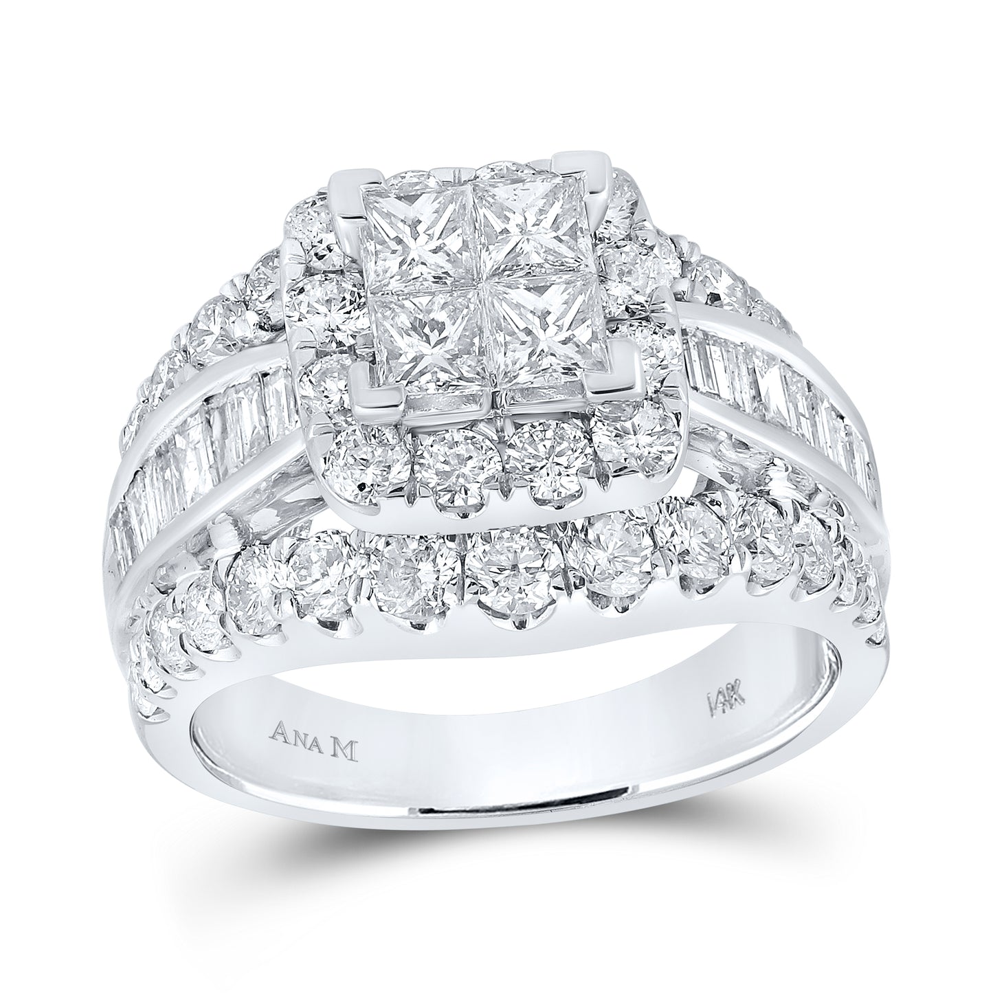 14K White Gold Princess Diamond Halo Bridal Wedding Engagement Ring 3 Cttw, Womens Size: 5-10
