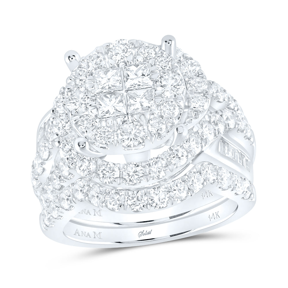 14K White Gold Princess Diamond Bridal Wedding Ring Band Set 3ctw, Women's Size: 5-10