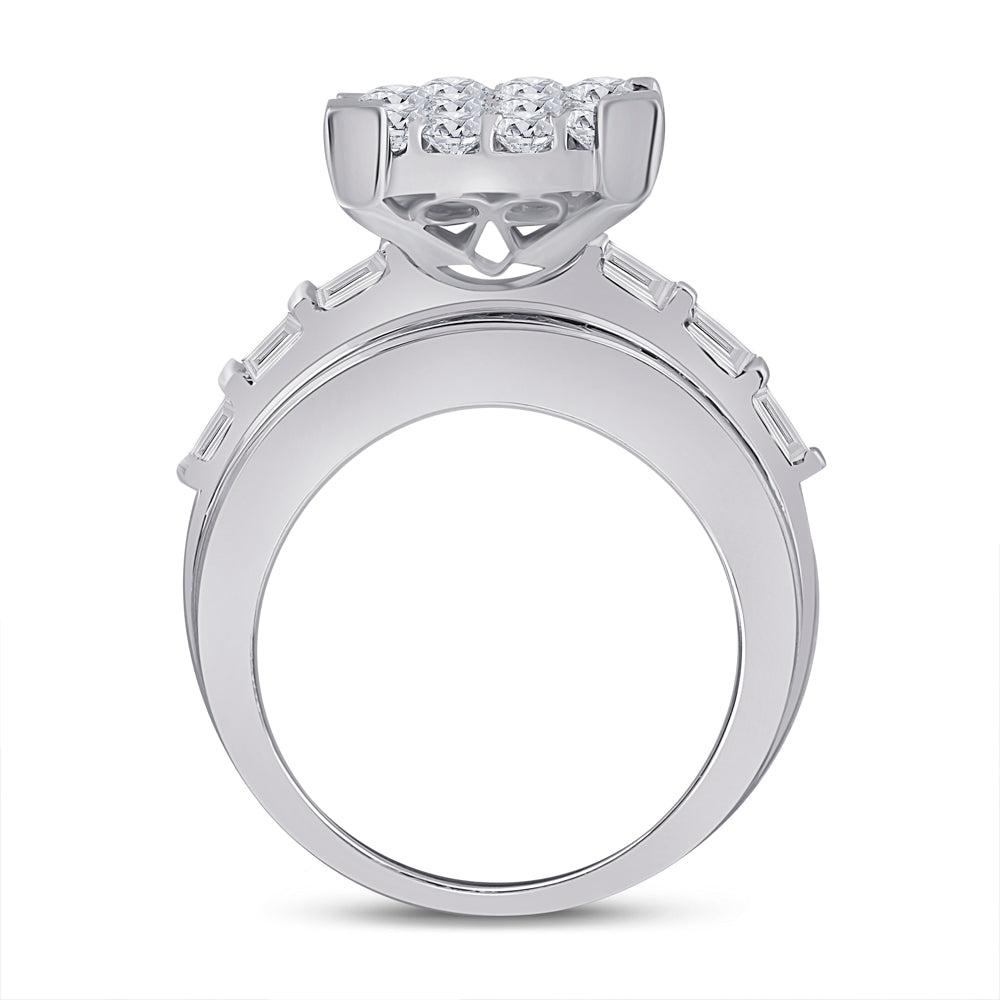 14K White Gold Princess Diamond Cluster Bridal Wedding Engagement Ring 5 Cttw, Womens Size: 5-10
