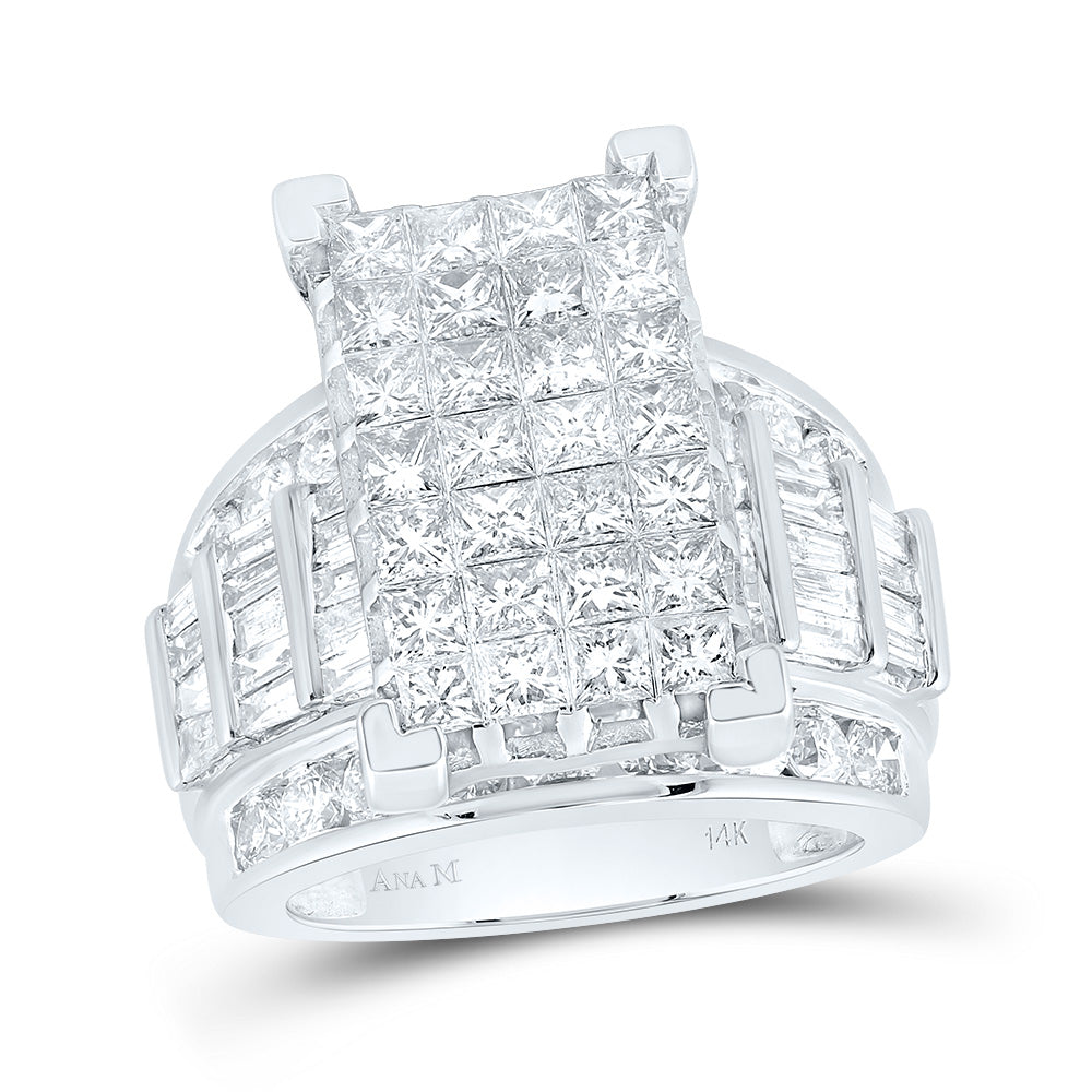 14K White Gold Princess Diamond Cluster Bridal Wedding Engagement Ring 5 Cttw, Womens Size: 5-10