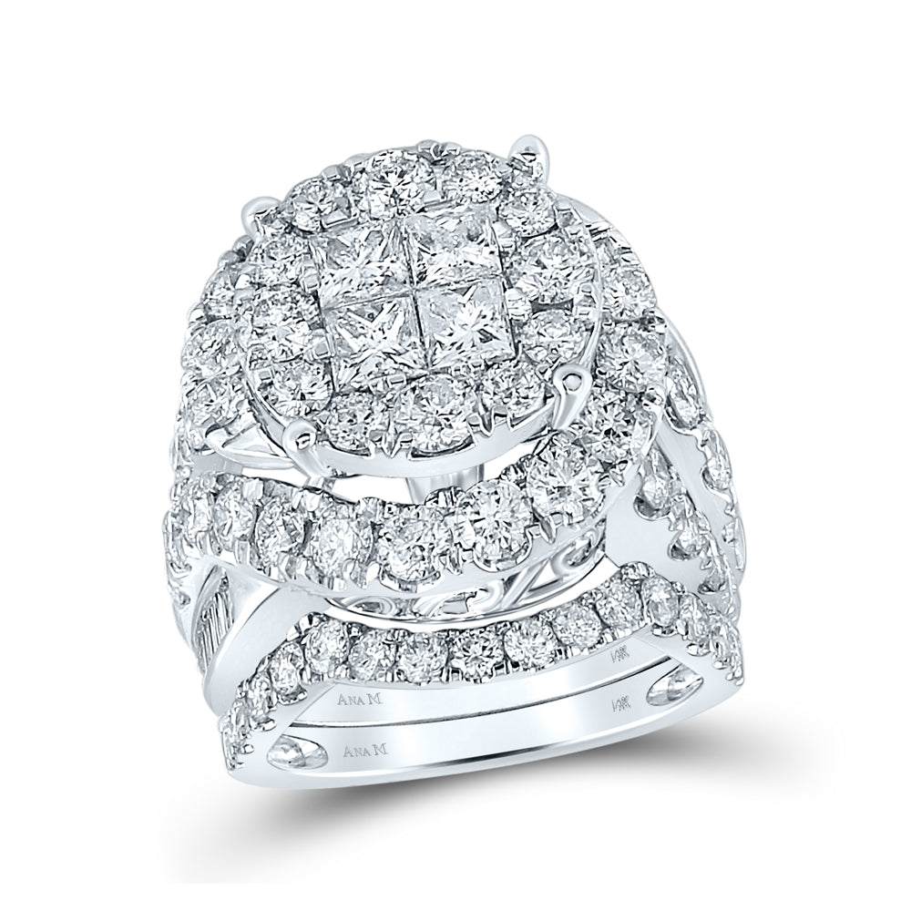 14K White Gold Princess Diamond Bridal Wedding Ring Band Set 5-5/8 Cttw, Womens Size: 5-10