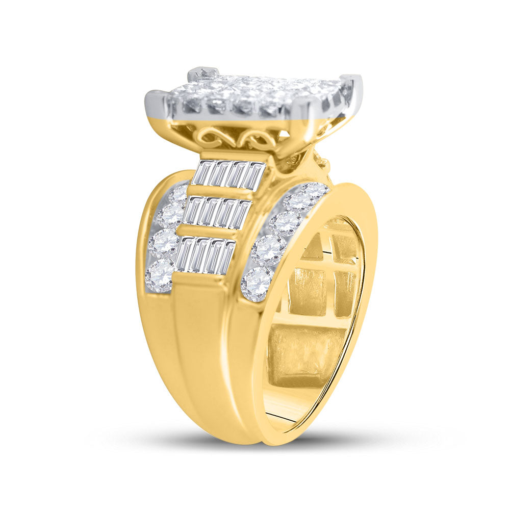 14K Yellow Or White Gold Princess Diamond Cluster Bridal Wedding Engagement Ring 4 Cttw, Womens Size: 5-10