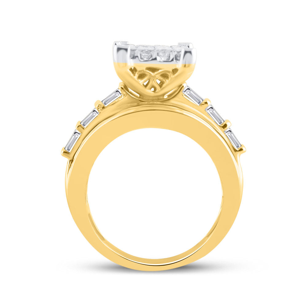 14K Yellow Or White Gold Princess Diamond Cluster Bridal Wedding Engagement Ring 4 Cttw, Womens Size: 5-10