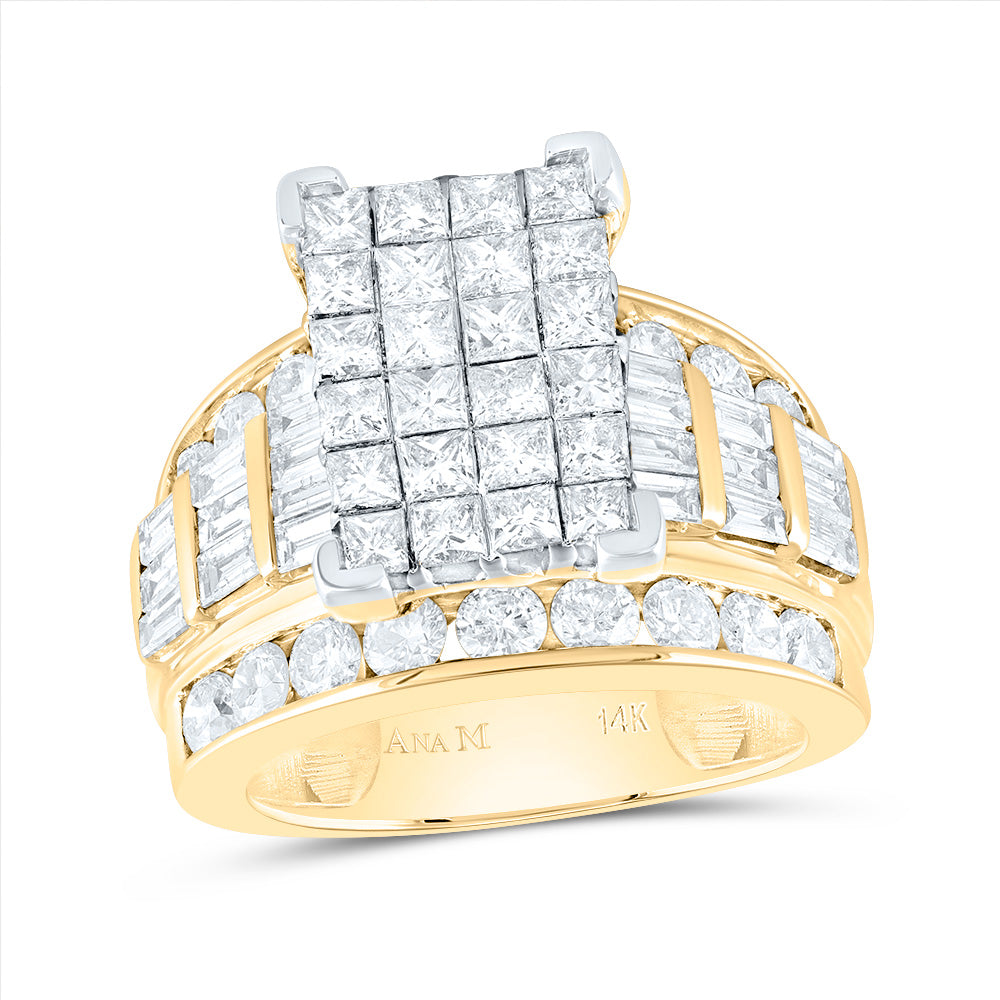 14K Yellow Or White Gold Princess Diamond Cluster Bridal Wedding Engagement Ring 4 Cttw, Womens Size: 5-10
