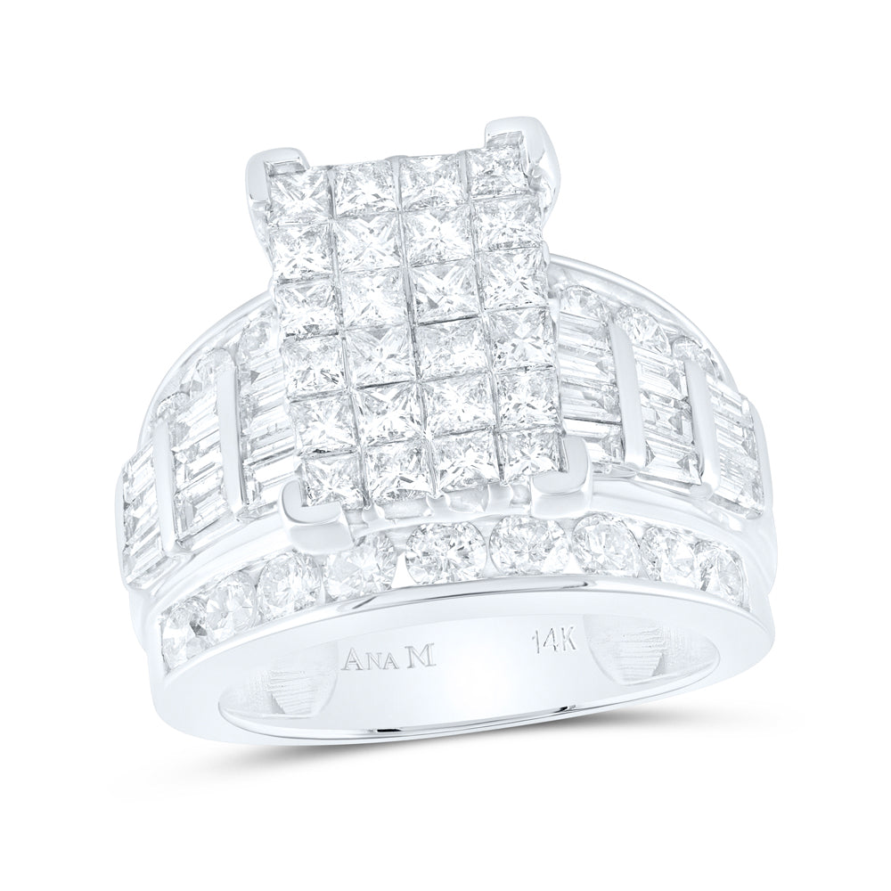 14K Yellow Or White Gold Princess Diamond Cluster Bridal Wedding Engagement Ring 4 Cttw, Womens Size: 5-10