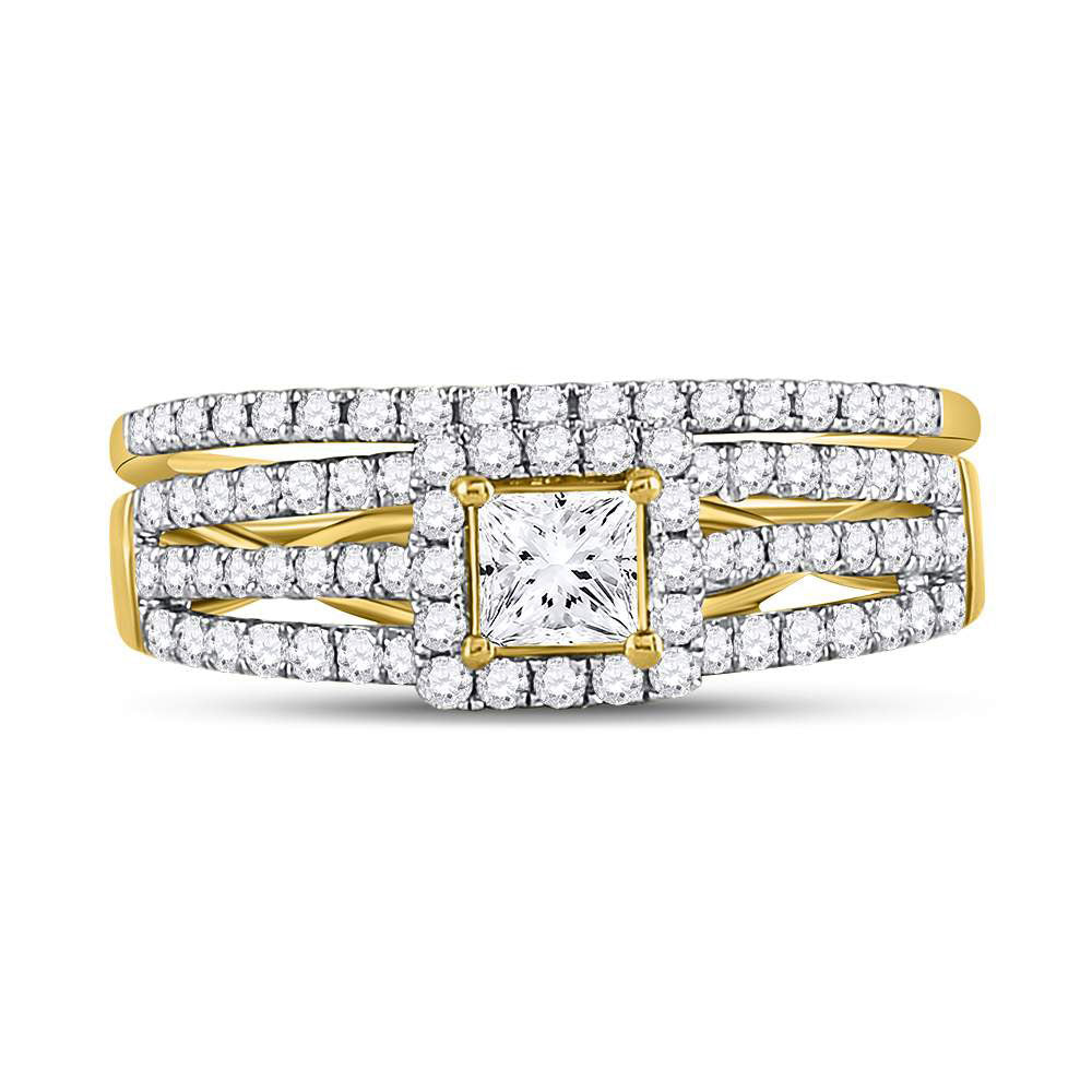 14K Yellow Gold Princess Dia. Bridal Wedding Ring Band Set 1ctw, Women's Size: 5-10